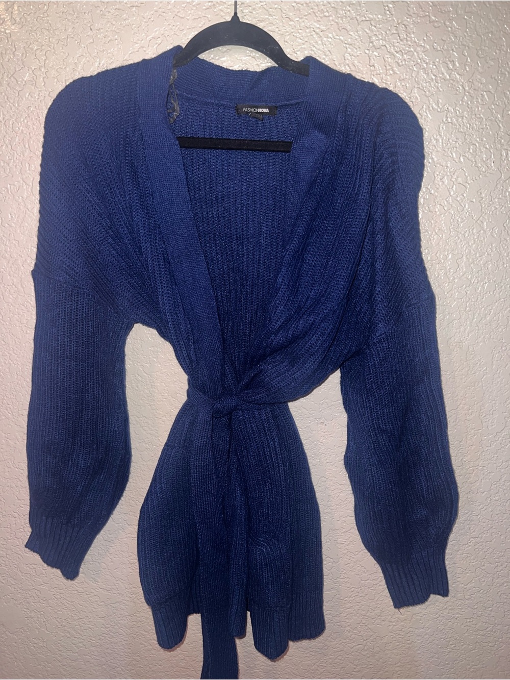 NWOT Fashion Nova Navy Blue Knit Tie Waist Cardigan